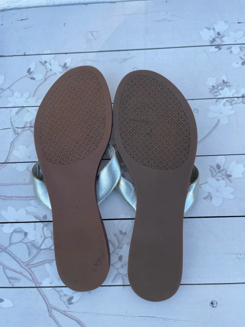 Tory Burch Metallic Gold Thong Sandals with Logo Medallion